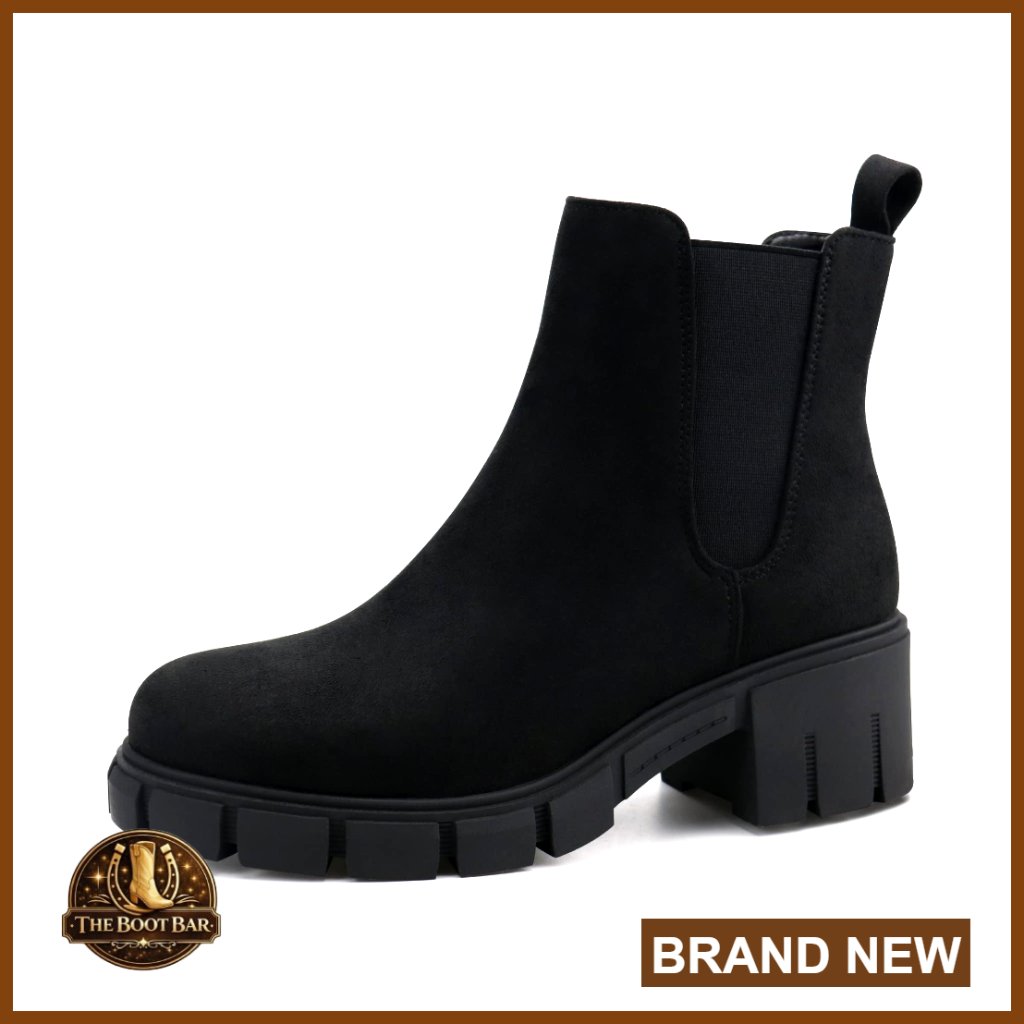 Platform Chelsea Boots Mid Heel Slip On Booties Elastic Ankle Boots